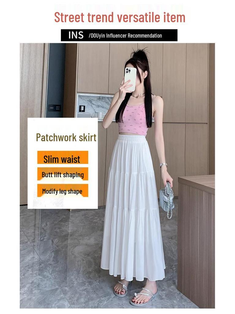 Women's 2024 High-Waisted A-Line White Long Skirt - Summer Slim Fit for Pear Shapes