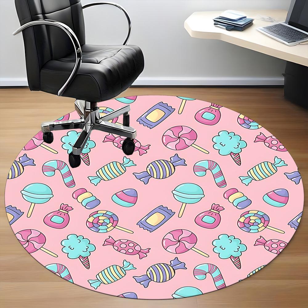 1pc Candy Pattern Chair Carpet for Office Non Slip, Machine Washable Rug for Office, Room Holiday Decor for Christmas, Birthday Polyester