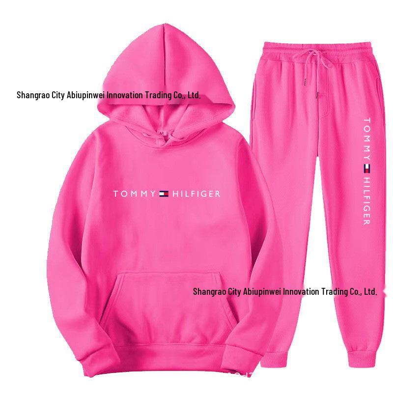 Unisex Spring/Autumn Hooded Fleece Set - Loose Fit, Casual Print Sweatshirt