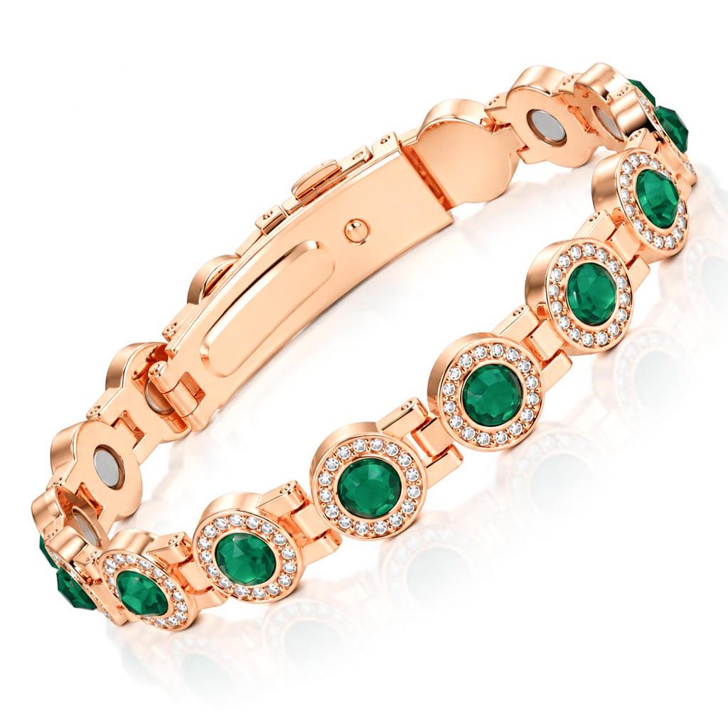 Eco-friendly European & American Fashion Detachable Magnetic Stone Bracelet with Diamond Inlays; Adjustable Women's Alloy Bangle.