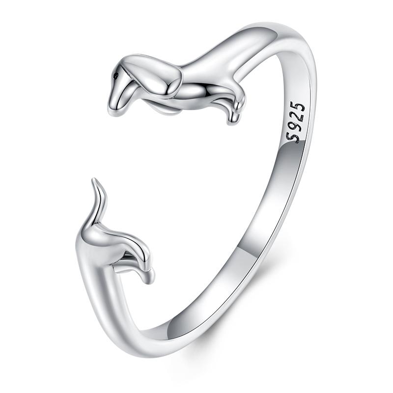 WOSTU 925 Silver Pet Cat Stackable Opening Ring For Women Snake Dog Adjustable Rings Fine Jewelry Party Birthday Gift