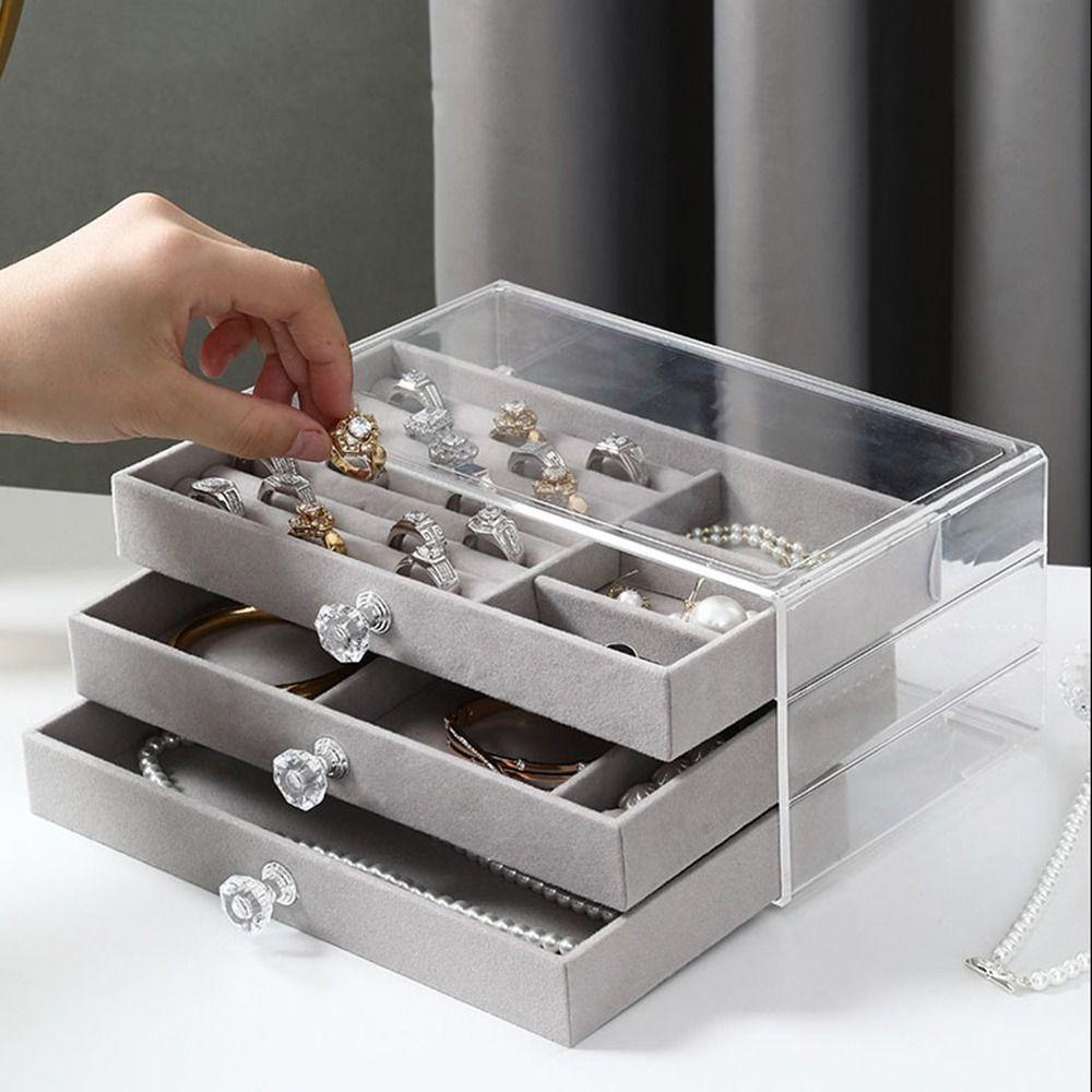 Stackable Acrylic Jewelry Organizer Dustproof Drawer Jewelry Box  Desktop
