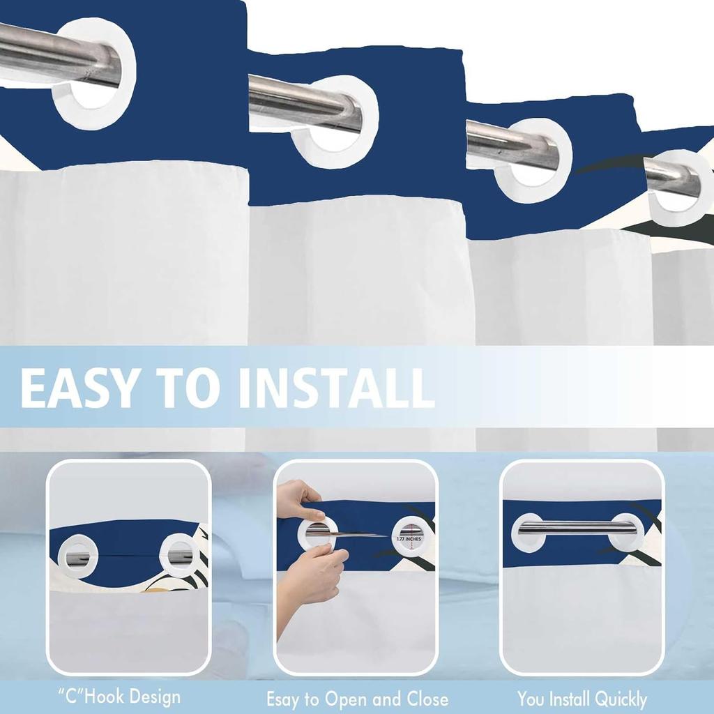 Sprchový závěs bez háčků s nacvakávací vložkou a sadou vložek, Boho Mid Century Sluneční sprchový závěs pro dekoraci koupelny 71x74 palců