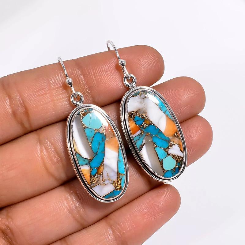 Oval Multi Color Pattern Drop Earrings Bohemian Ethnic Inspired Design Women Jewelry