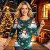 Women's Casual 3/4 Sleeve Round Neck Top with Christmas Print