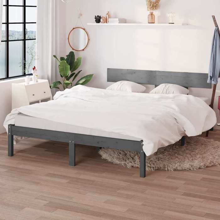 Maison Exclusive - Cadre de lit sans matelas bois massif gris 200x200 cm