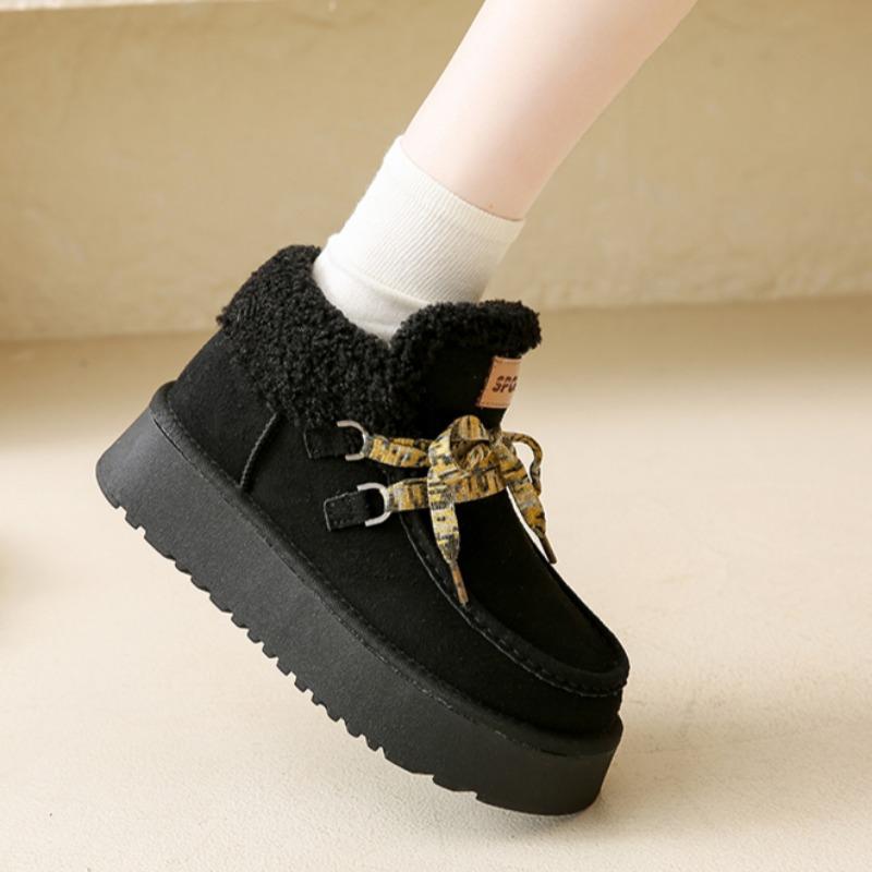 Fashion Women's Fashion Platform Snow Boots Winter New Round Head Suede Front Strap Anti-slip Wear-resistant Short Boots