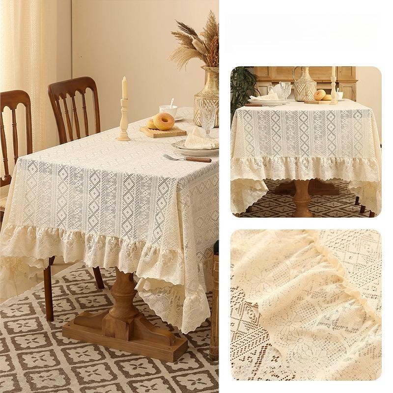 High Density Thickened Lace Tablecloth Exquisite Three-dimensional Embroidery Lotus Leaf Lace Tablecloths French Retro Rectangular Dining Table Mat