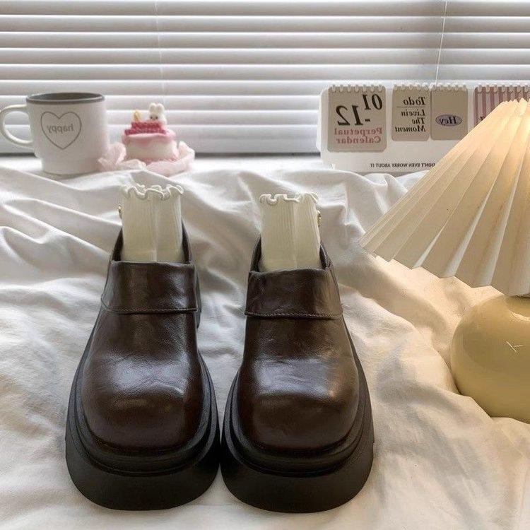 Black platform British style loafers autumn new retro platform heightening comfortable single shoes