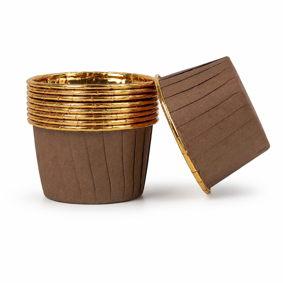 Cupcake Baking Cups, Brown Paper Style with Gold Rolled Edge, Disposable Dessert Liners for Cakes, Mousse and Party Baking разноцветный