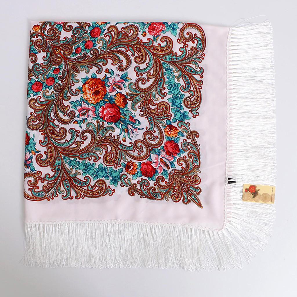 Ethnic Style Warm Shawl with Tassels Large Square Scarf Traditional Patterned Travel Wrap Lightweight Comfortable