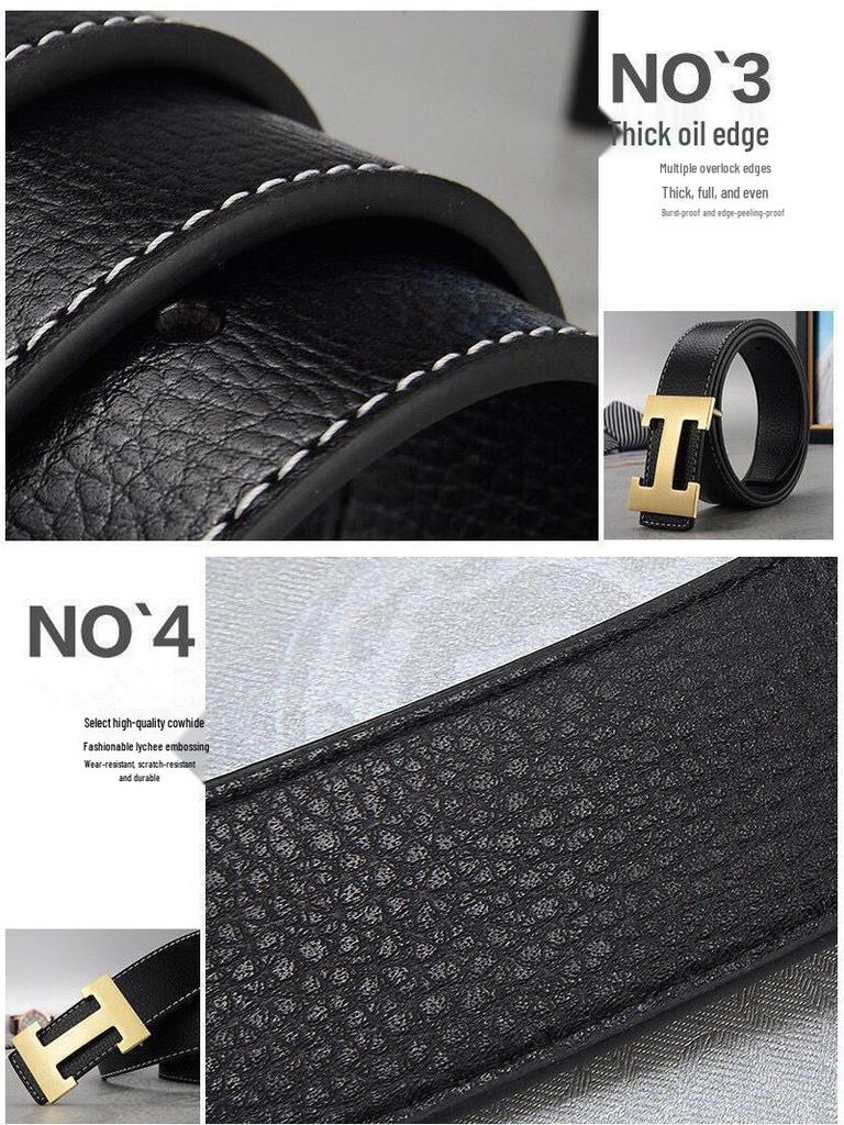 Men's Faux Leather H-Buckle Belt - Smooth Korean-Style Waistband, Casual and Trendy