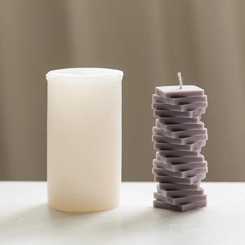 3D Spiral Square Column Silicone Candle Mould DIY Creative Geometric Architecture Series Aromatherapy Candle Gypsum Soap Mold