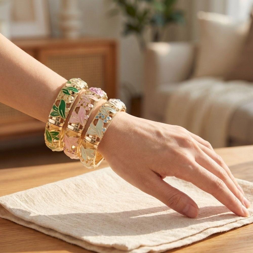 Färgglatt Vintage Cloisonné Armband Traditionellt Kinesiskt Blomma Kristall Armband Ihåligt Etniskt Damarmband Damer