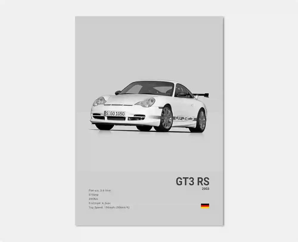 Pop Black And White German Luxury Sports Car Poster Wall Art 911 GT3 RS Turbo Canvas Print Garage Living Room Decor
