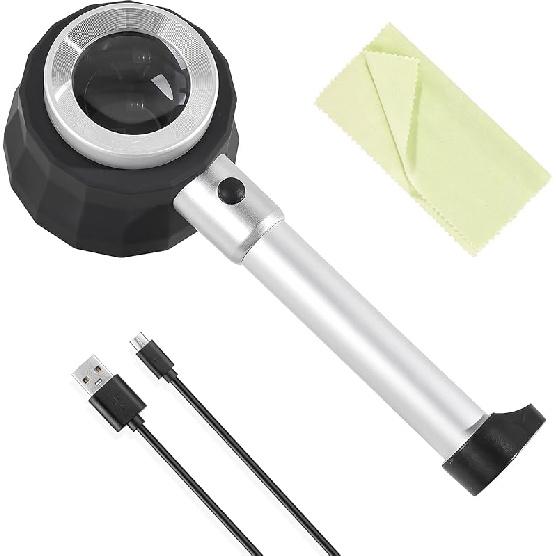 30X Handheld Magnifier with 6 Light, Jeweler Loupes Lighted Magnifying Glass-USB Rechargeable for Seniors Reading Coins Crafts Jewelry Hobbies