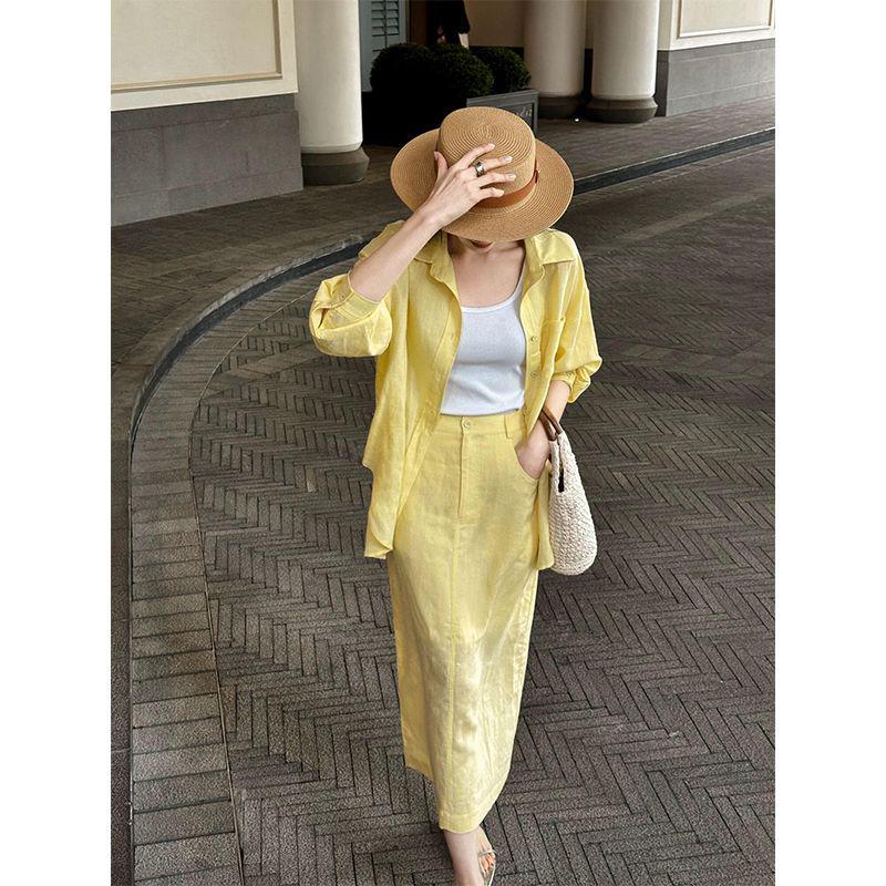 Elegant French Style Women's Two-Piece Summer Set: Fashionable Shirt and Skirt