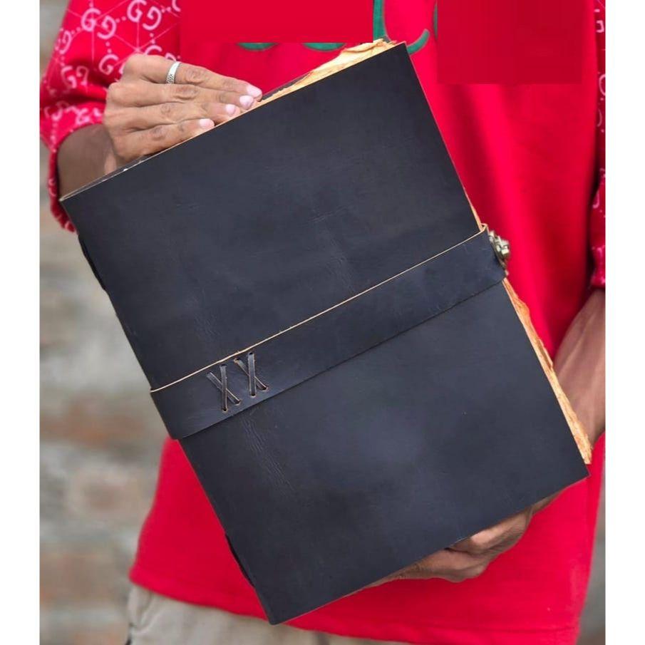 

vintage leather journal | Blank spell book of shadows | Grimoire Journal | Travel Writing book | Deckled edge paper | Paper locak closure 13 x 10 in