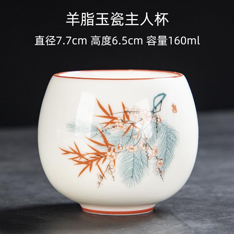 Yangzhi Jade Porcelain Shadow Green Small Tea Canister Hand-painted Landscape Non-spill Cup Kung Fu Tea Set Tea Cup