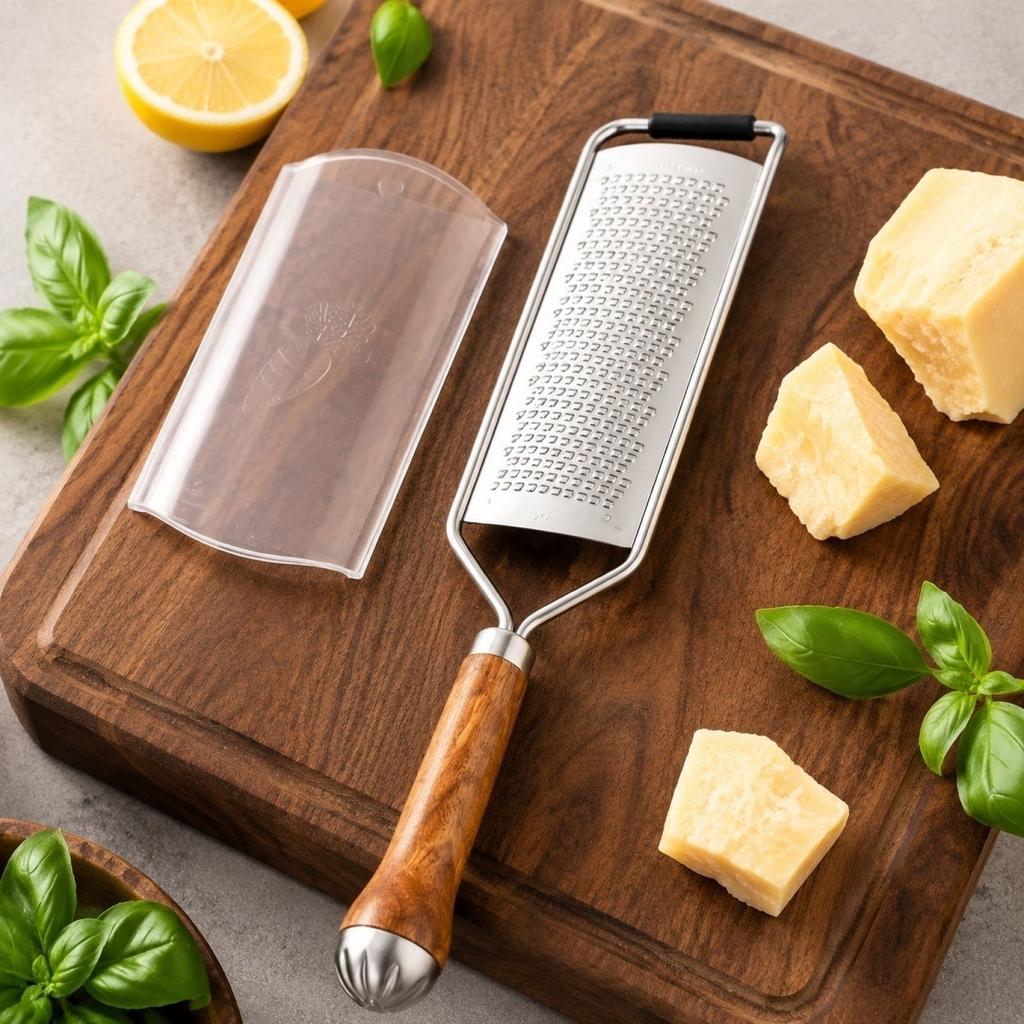 Stainless Steel Grater with Wooden Handle Flat Surface Shredder for Cheese Potato Vegetable Fruit Slicer Kitchen Tool