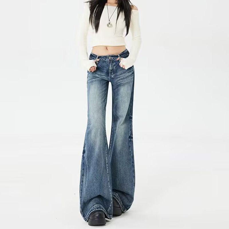 Retro Women's High Waist Flare Jeans - Slimming, Loose Fit, Washed American Style
