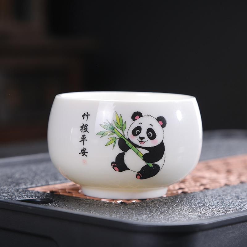 Suet Jade Panda Ceramic Kung Fu Tea Set Gift Box Master Gift Set Guochao Business Gift Household