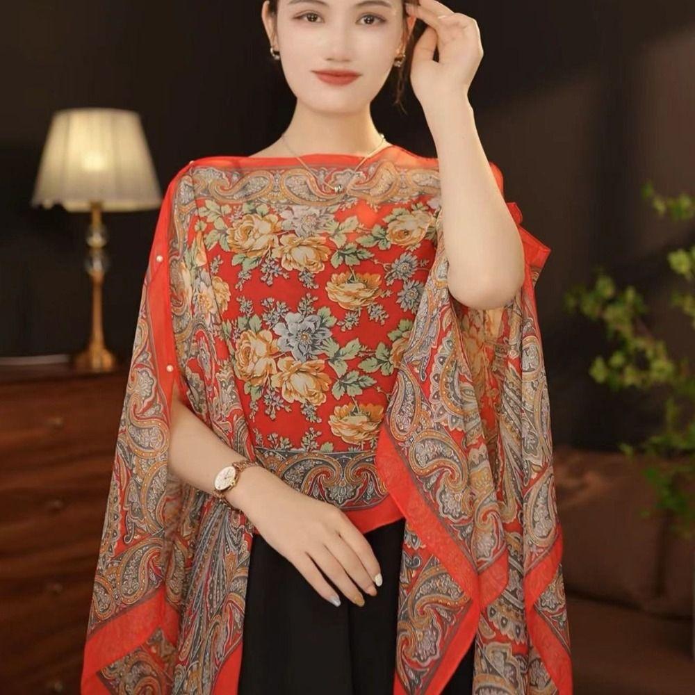 Breathable Sun Protection Shawl Long Beach Wrap Top Scarf Flower Scarf  Lady Summer