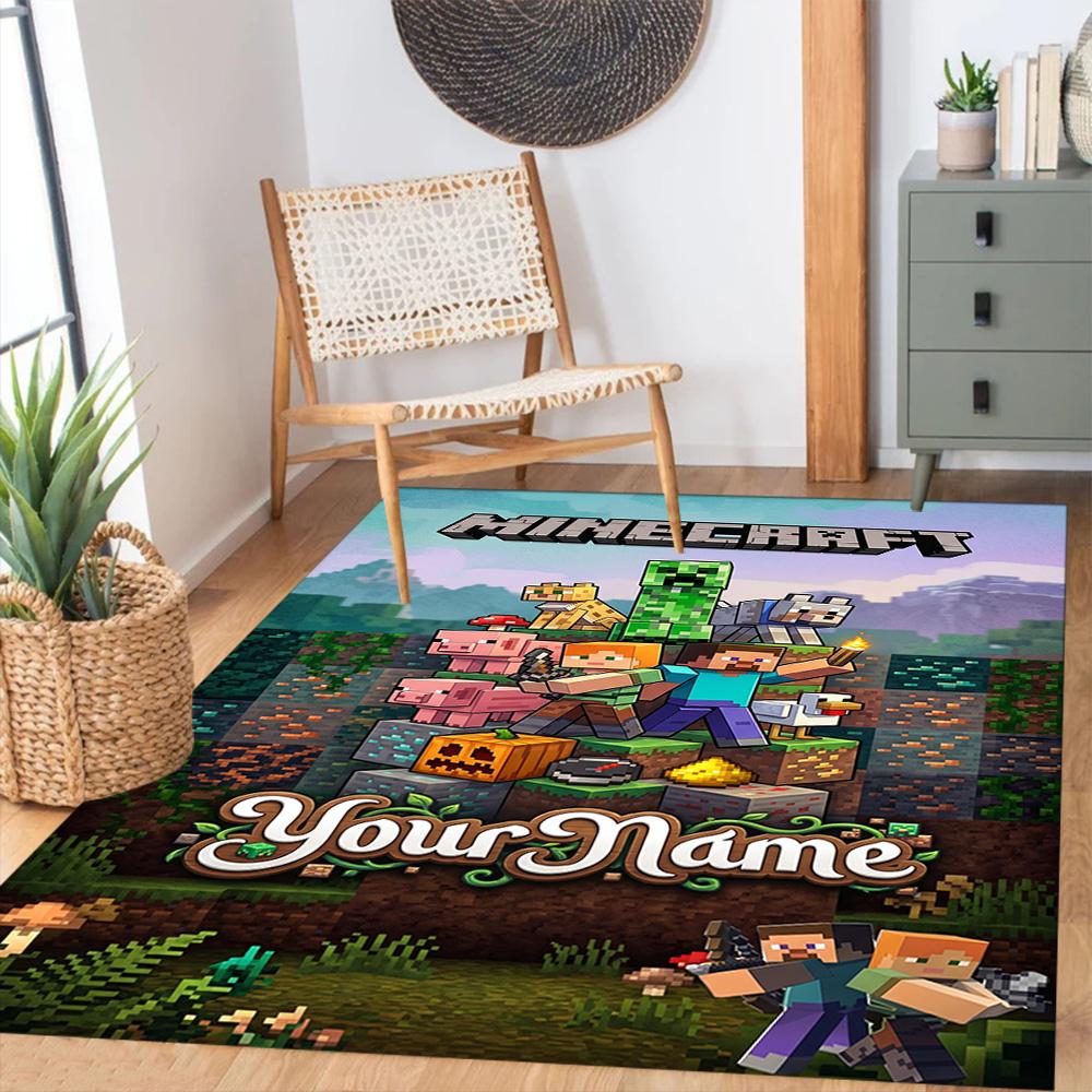 Minecraft Customizable Name Area Rug Perfect For Living Rooms Dormitory Dining Room Balcony Antislip Rug Office Home Decor Wedding Party Gift