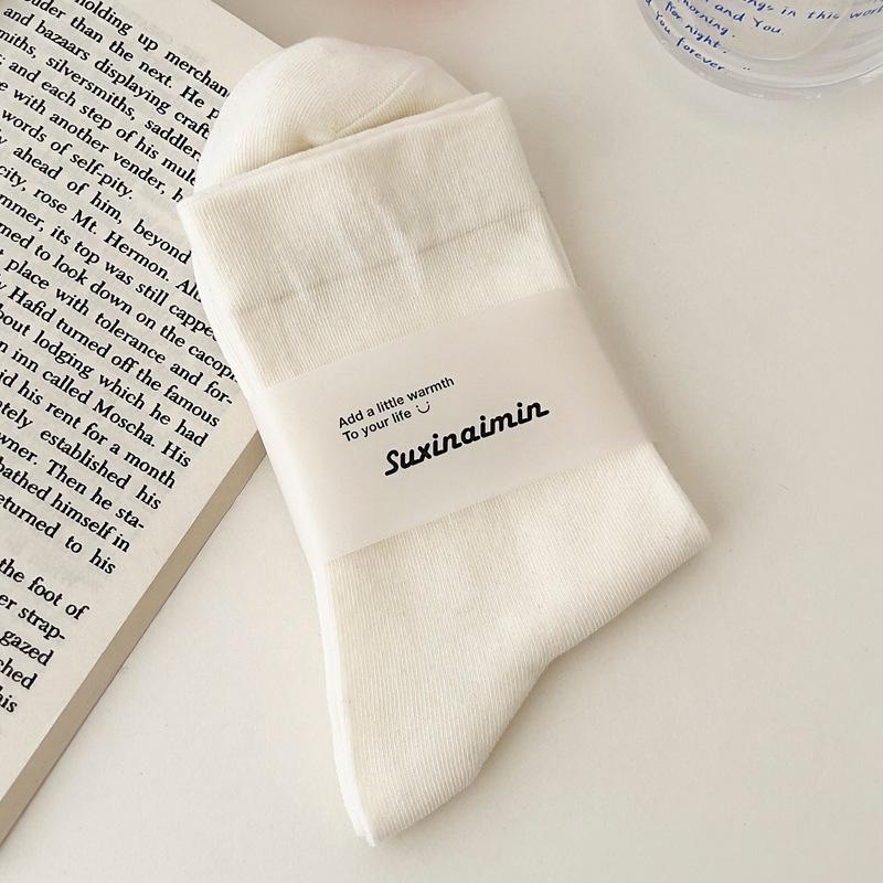 Female Spring and Autumn Pure Cotton Gentle Pure Color Loose Mouth Boneless Moon Son In The Tube Pile Socks
