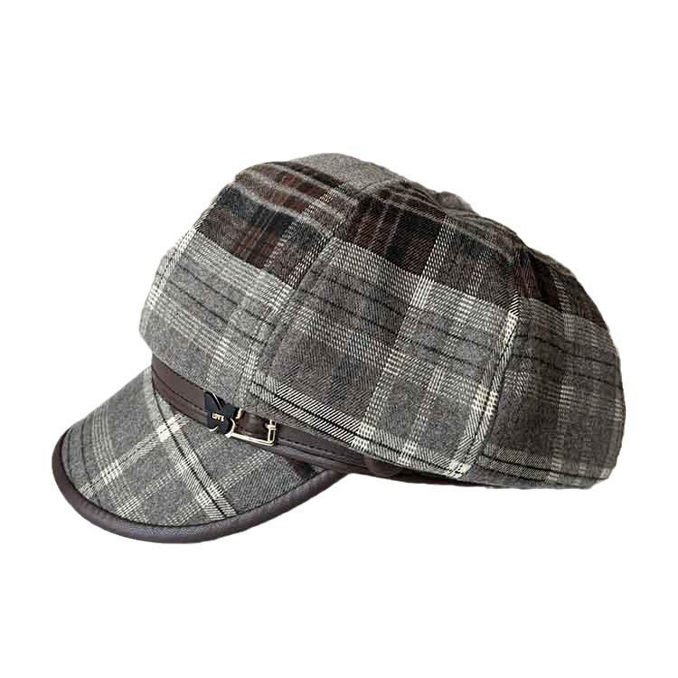 Temperament British Style Plaid Woolen Octagonal Hat Women'S Autumn And Winter Fashion Versatile Beret Retro Painter Newsboy Hat