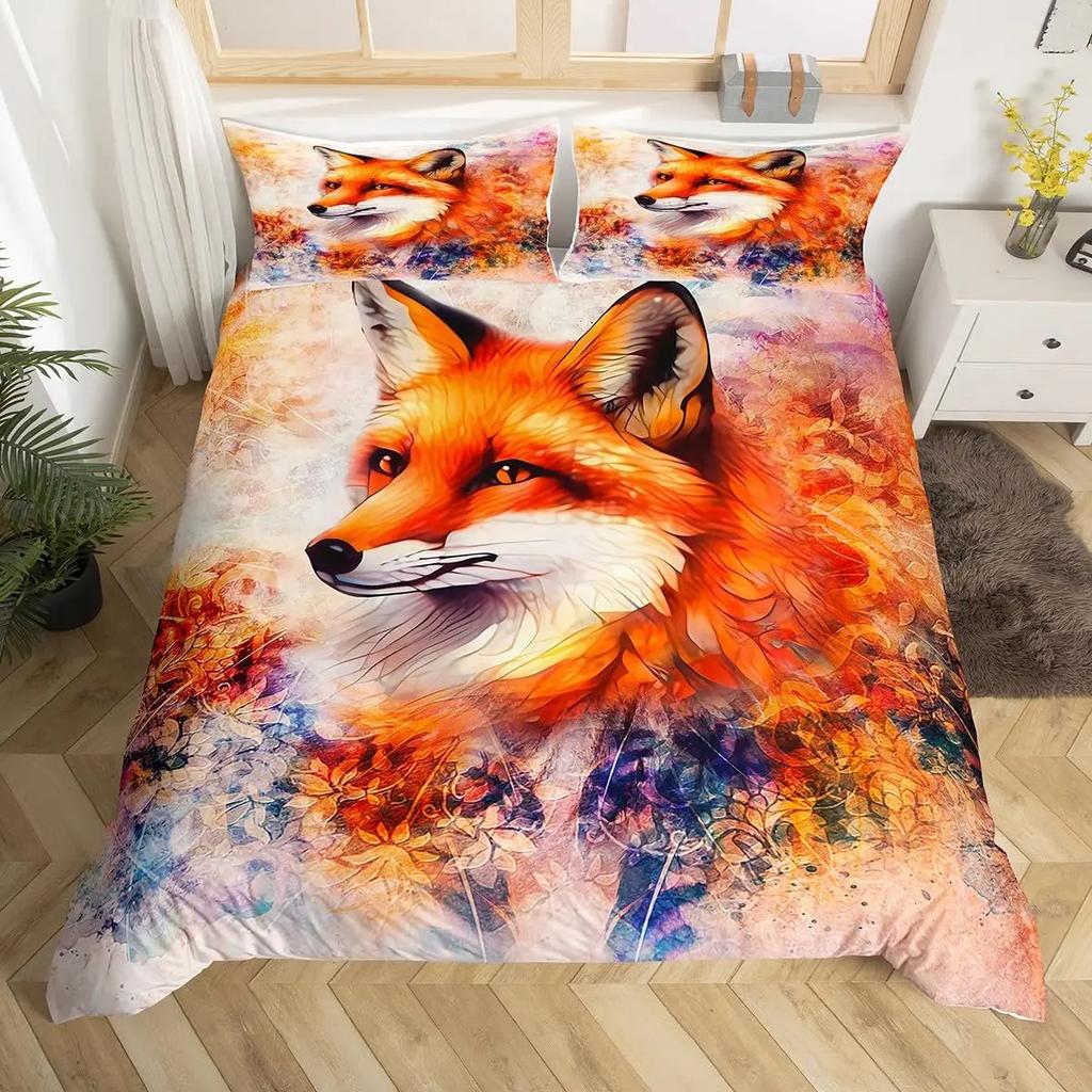 Parures de housse de couette Renard pour enfants et adolescents Housses de couette Légères Duvet Décoration de chambre Taille Queen King 2 Taies d'oreiller 1 Housse de couette Sans couette