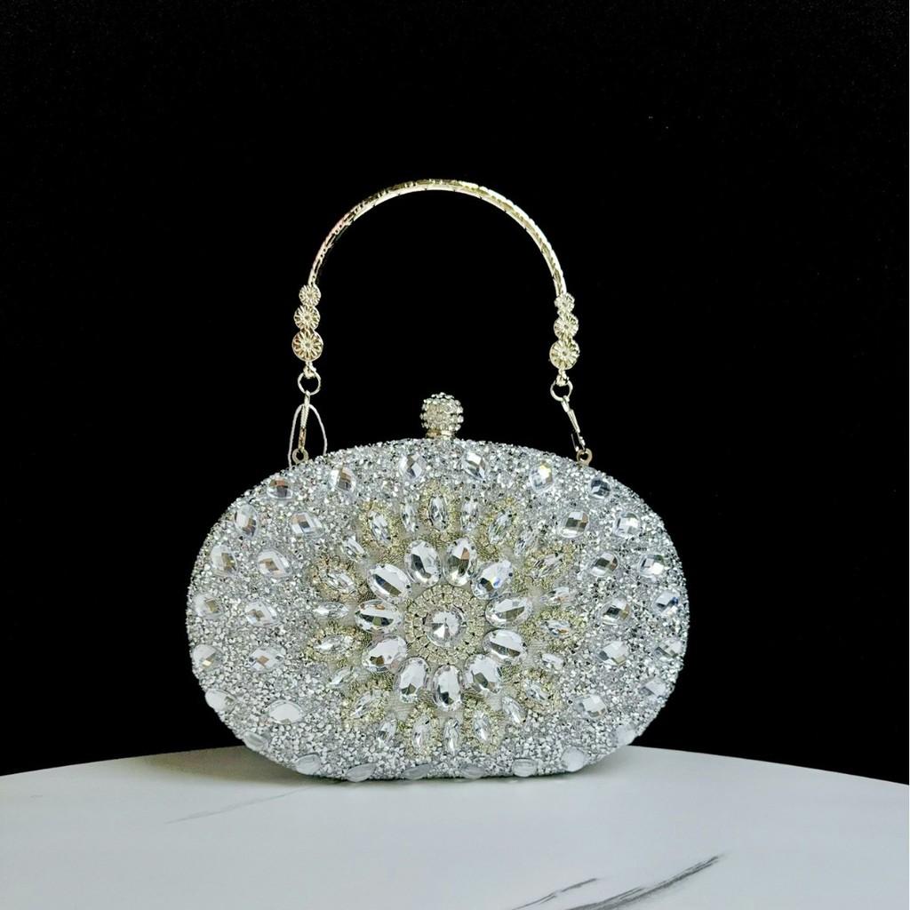 Pochette a Conchiglia con Strass Scintillanti e Catena per Eventi Serale