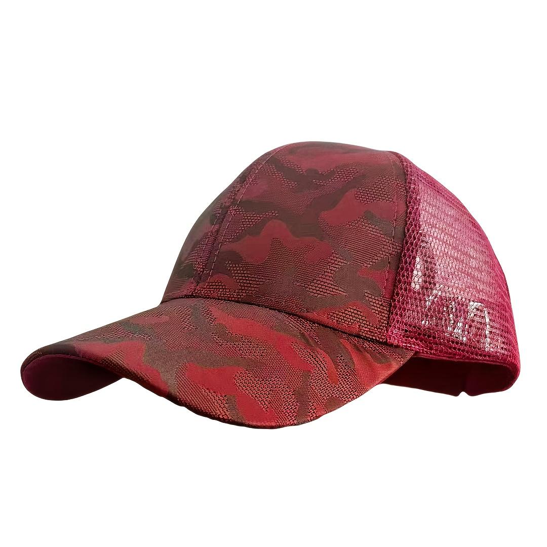 

Camouflage Ponytail Sun Hat Mesh Adjustable High Bun Trucker Cap Summer Breathable Baseball Cap Outdoor Fashion Hat for Women красный