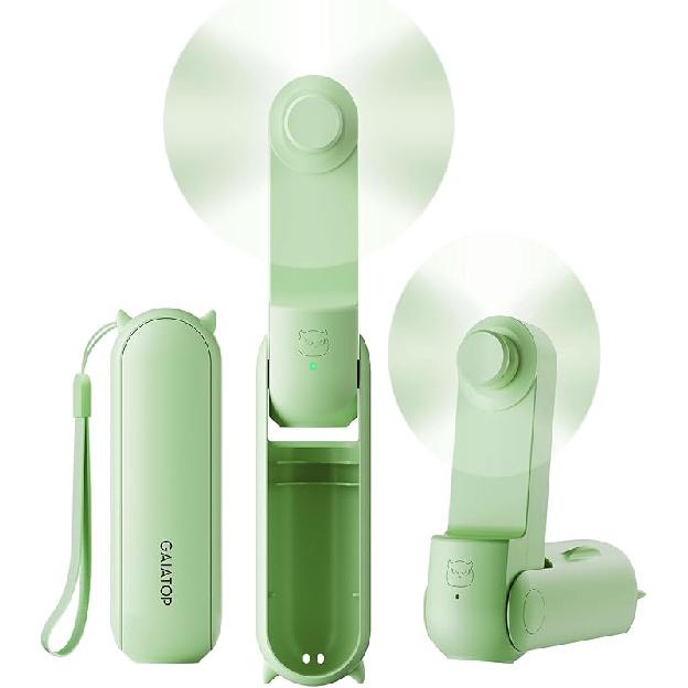 GAIATOP Portable Handheld Fan, 3 IN 1 Mini Foldable Travel Fans [17H Max Cooling Time] with Power Bank, Pocket Design USB Rechargeable for Travel