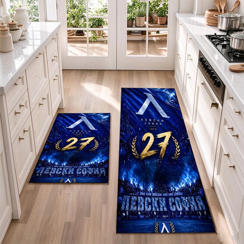 PFC Levski Sofia Flannel Kitchen Floor Mat – Non-Slip, Absorbent and Easy to Clean Suitable for Kitchens, Entryways Bedroomsand Bathrooms