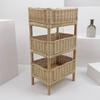 Floor Rattan Woven Storage Shelves Toy Debris Shelving Hand-Woven Solid Wood Multilayer Storage Baskets