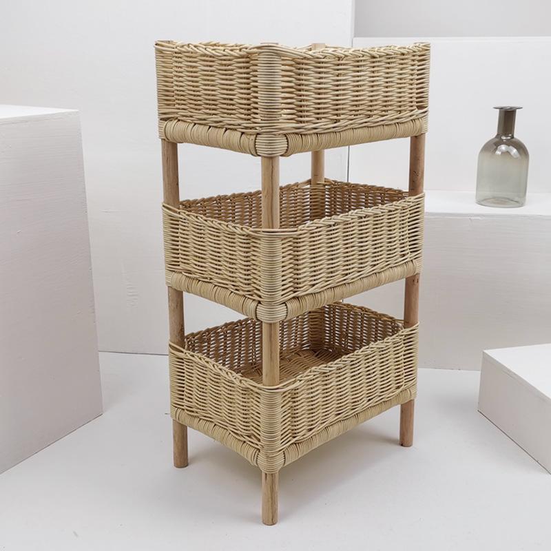 Напольные плетеные полки для хранения из ротанга полки для игрушек и мусора плетеные вручную многослойные корзины для хранения из цельного дерева 302060CM бежевый 12980₽