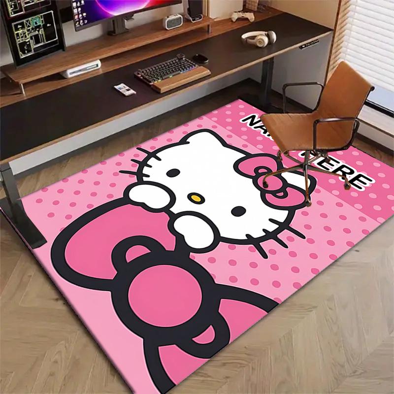 Custom HelloKitty Mat Personalized Name, Polyester Washable Indoor Entryway Rug, Gift for Christmas, Easter, Thanksgiving Day