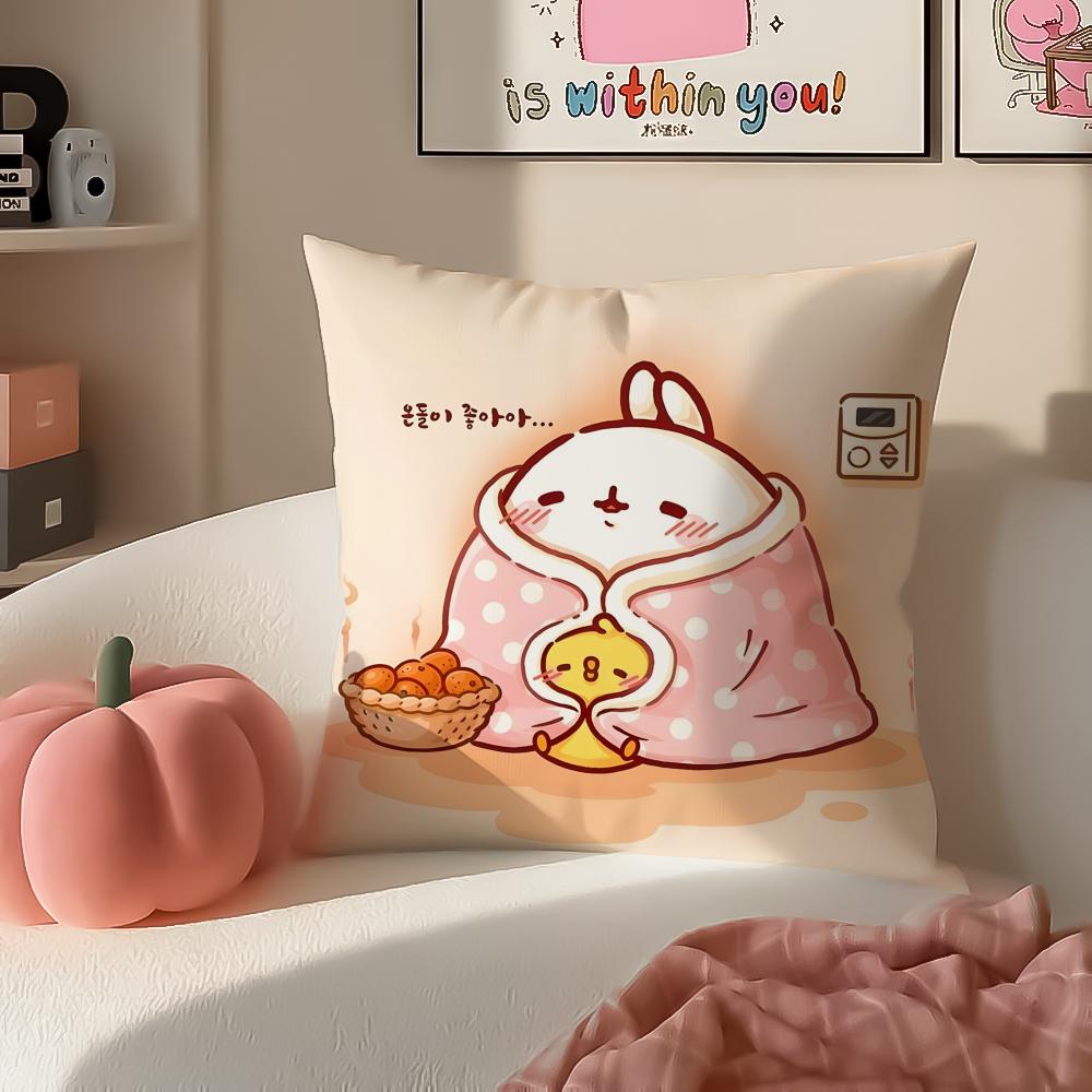 Cute MMolang Cushion Cover Pillowcase Short Plush Invisible zipper Room Sofa Cushion Cover