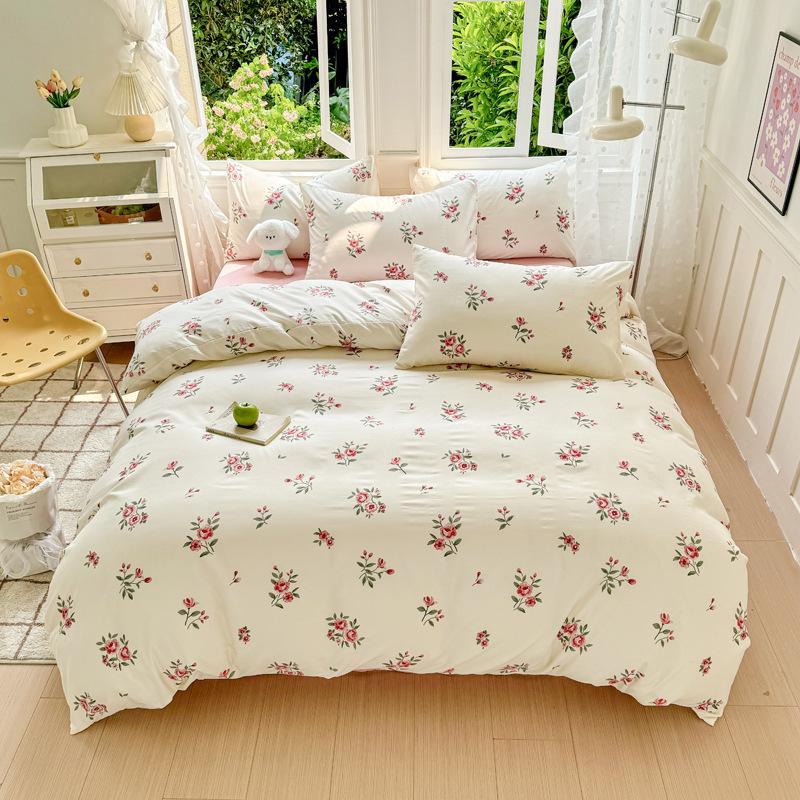 Fresh Literary Style Glutinous Cotton Bedding Set - Four-Piece Set for Dormitory or Home