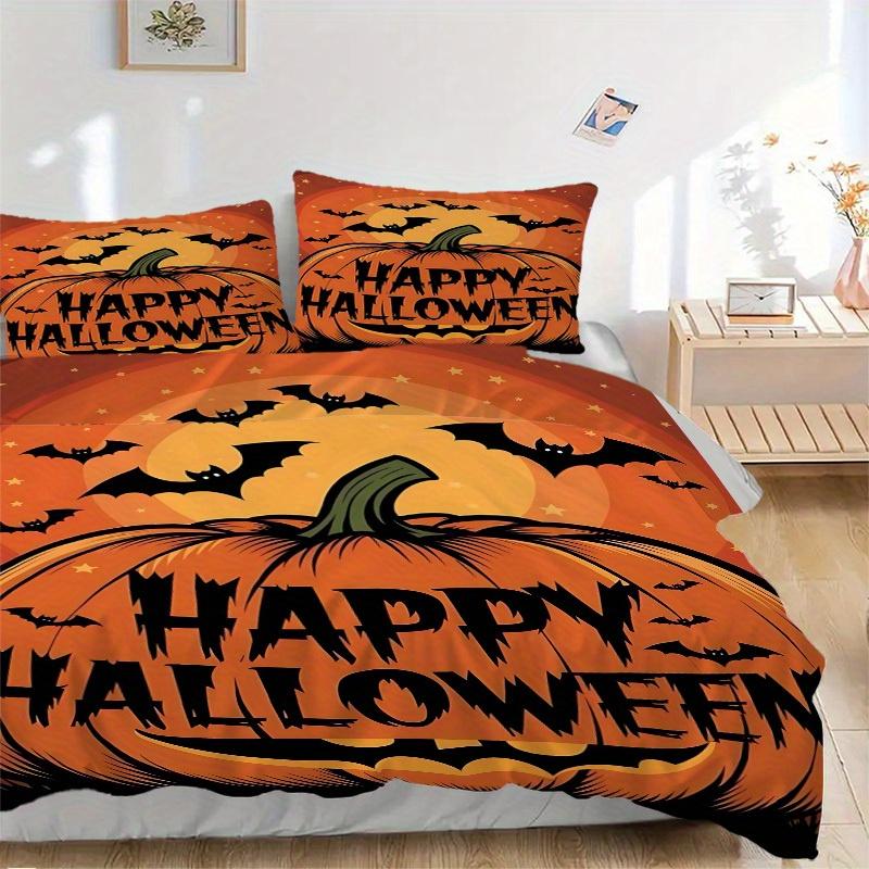 

3pcs Halloween Pumpkin Bedding Set, Suitable for Bedroom Decoration, (Includes 1 Duvet Cover And 2 Pillowcases, Quilt Not Included) yy250822118 135x200cm