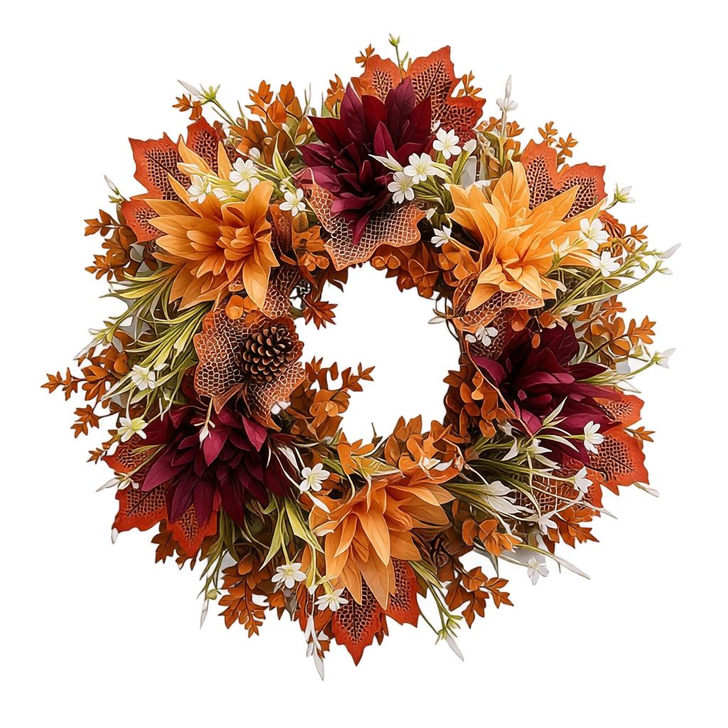 Maple Leaf Fall Wreath for Thanksgiving Halloween Door Hanging Decor