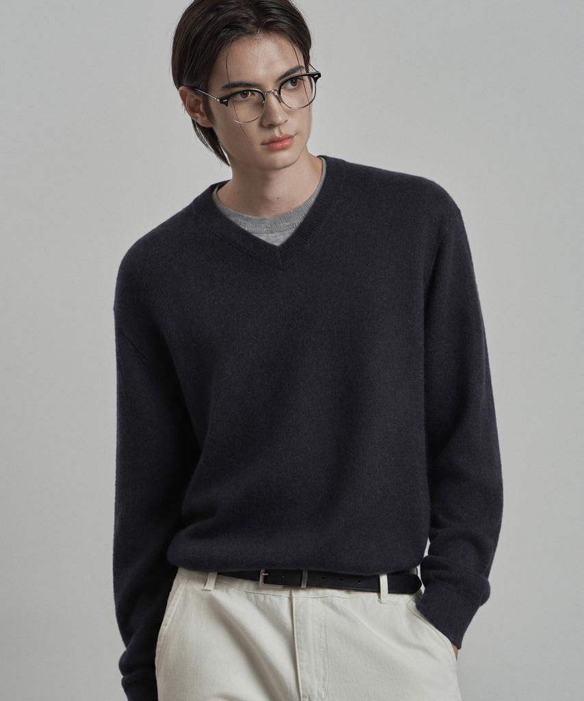 WORK ON BODY OFF Ars Semi-Overfit Layered V-Neck Knit [Navy]