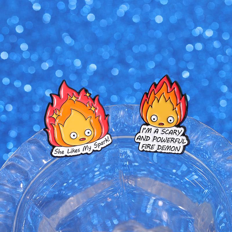 FIRE DEMON Enamel Pins Custom She Likes My Spark Brooches Lapel Badges Anime Jewelry Gift for Kids Friends