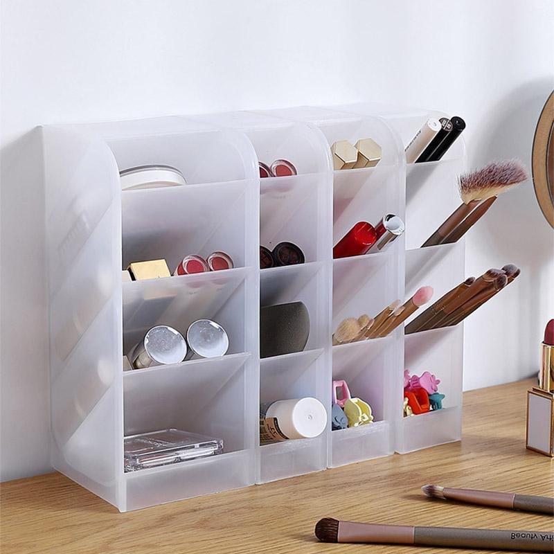 Four Grid Tilt Insert Pen Holder Makeup Brush Desktop Storage Case, Size S