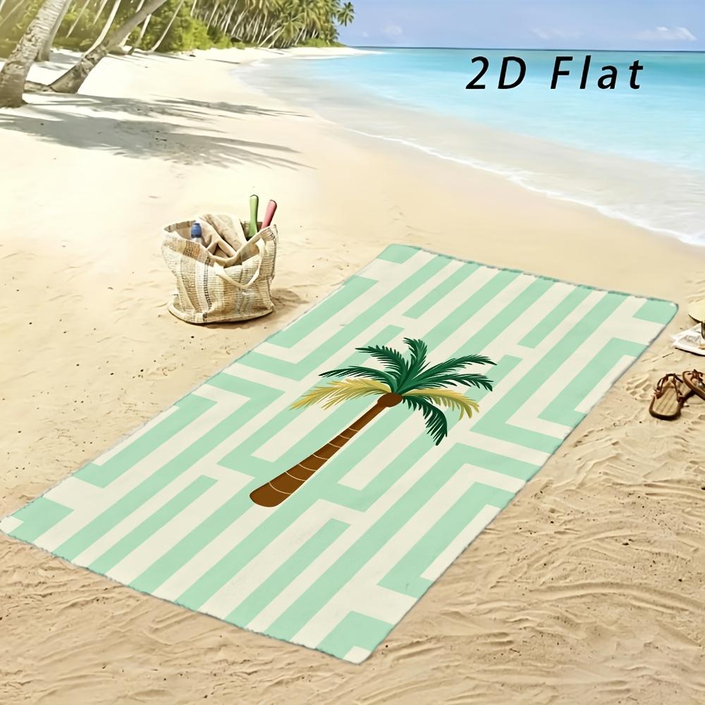 Aesthetic Green Palm Microfiber Beach Towel 2D Flat Printed Sandproof Waterproof Cute Picnic Mat Travel Essentials Spring Summer