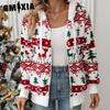 Autumn Winter Women's Long-sleeved Cardigan Christmas Printed Plush Jackets & Coats