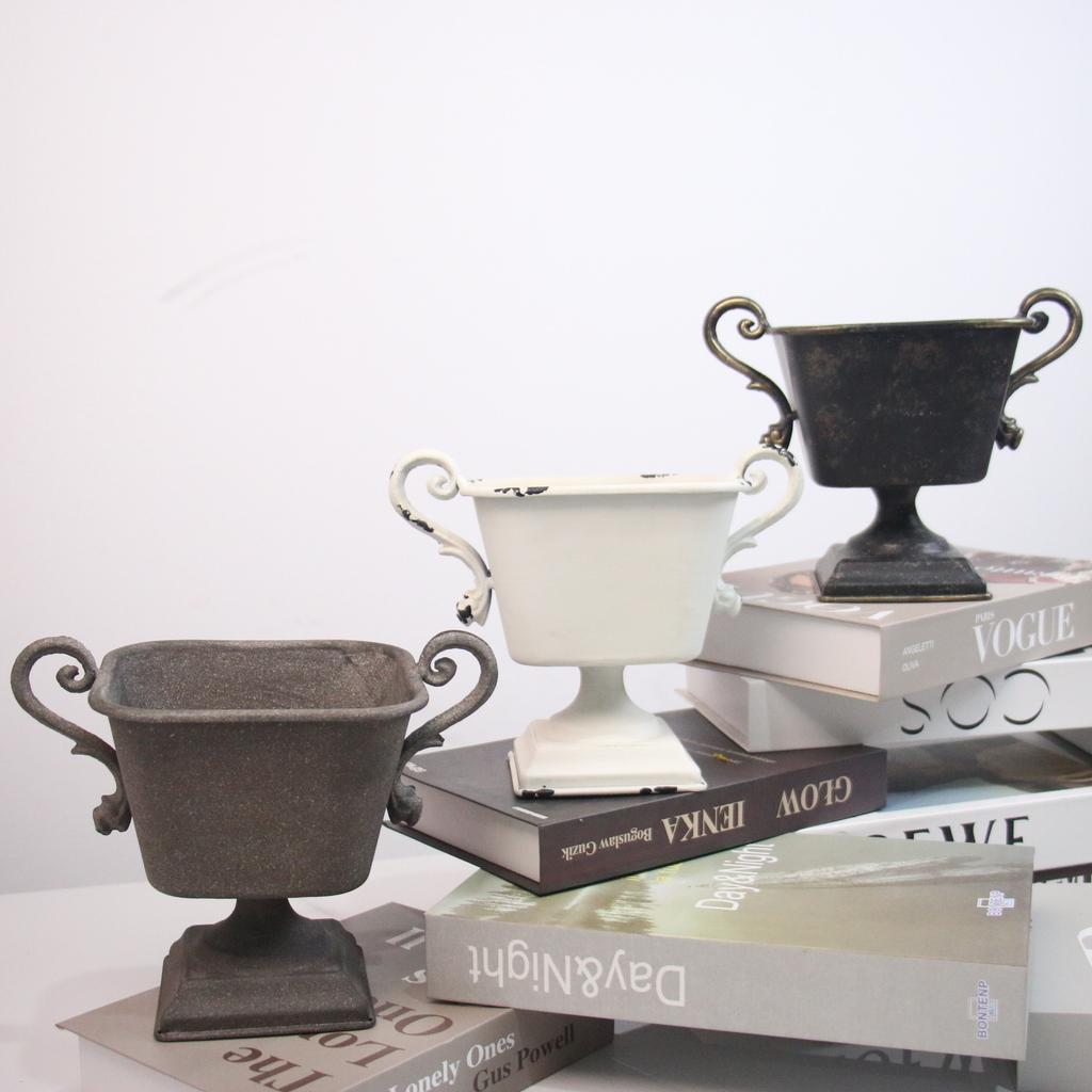 Vintage American Tall Flower Pot Cast Iron Wide Mouth Vase Living Room Decor Photo Prop
