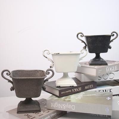 Vintage American Tall Flower Pot Cast Iron Wide Mouth Vase Living Room Decor Photo Prop