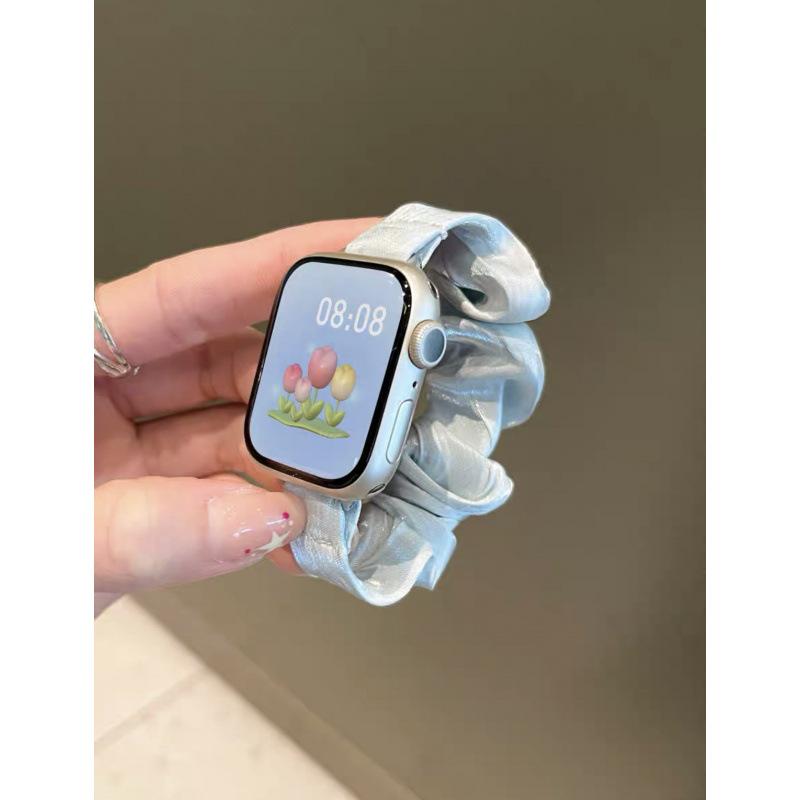 For AppleWatch8910 Apple Watch Strap iwatch11SE Feeling French Pearlescent Hairband Strap